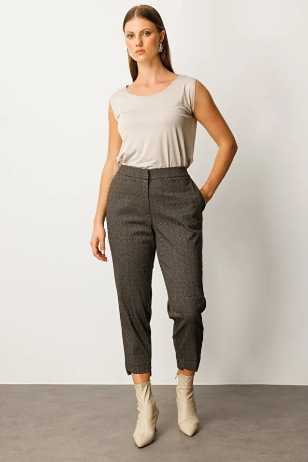 EKOL Büyük Beden Kendinden Desenli Likralı Pantolon  1069