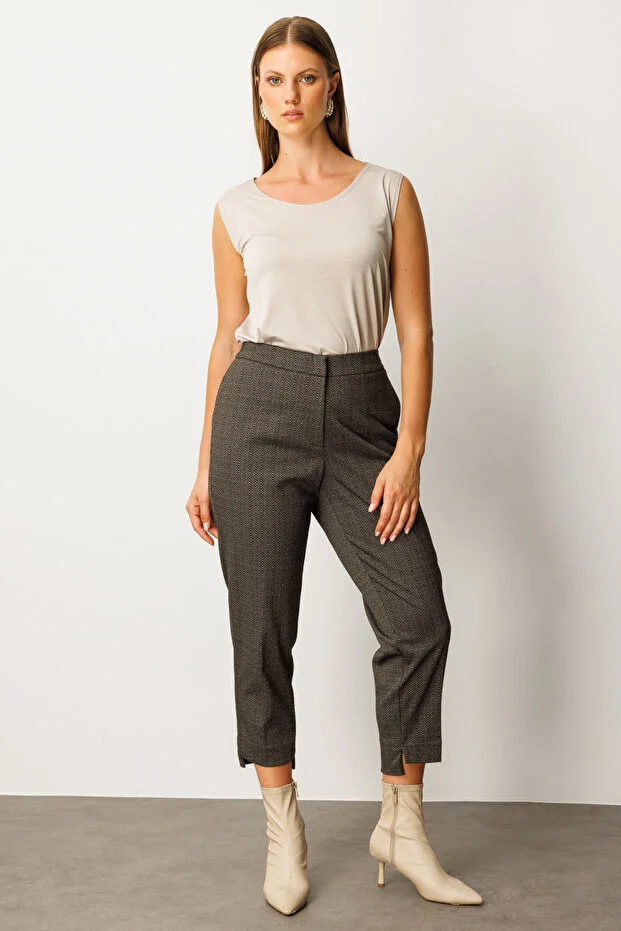 EKOL Büyük Beden Kendinden Desenli Likralı Pantolon  1069