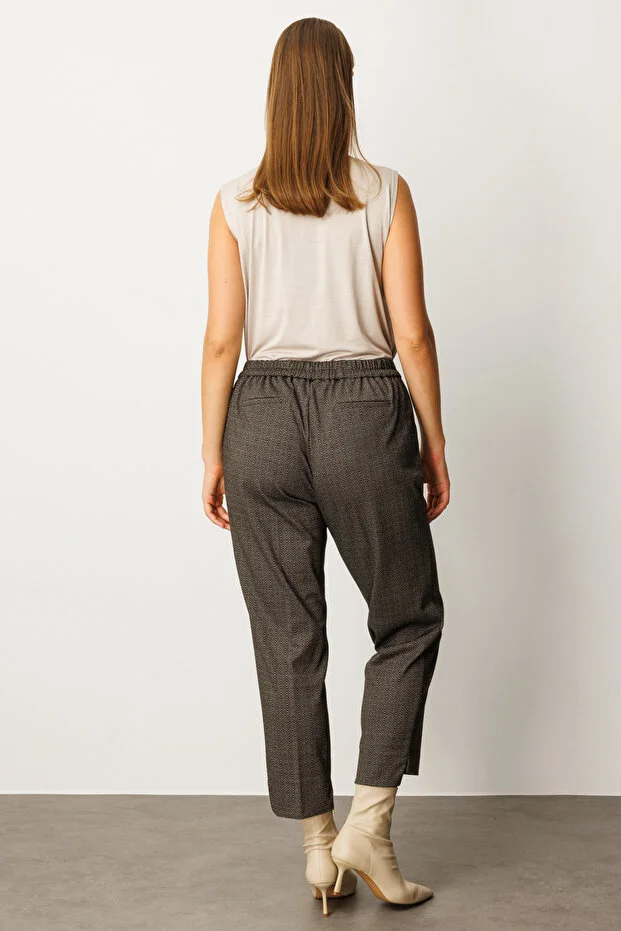 EKOL Büyük Beden Kendinden Desenli Likralı Pantolon  1069