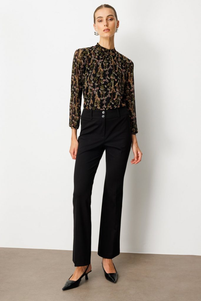 EKOL İspanyol Paça Cepsiz Pantolon 1081 - Siyah