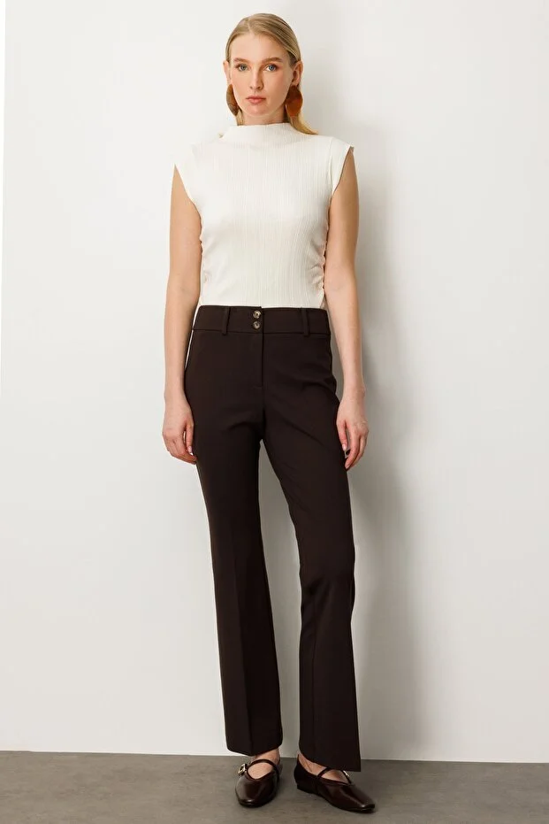 EKOL İspanyol Paça Cepsiz Pantolon 1081 - kahve