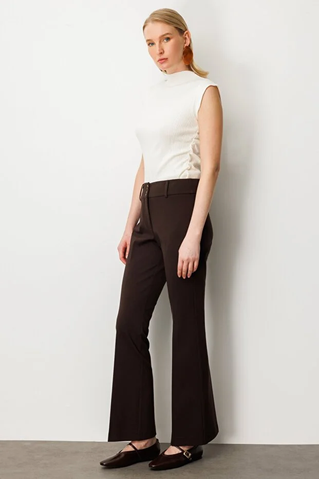 EKOL İspanyol Paça Cepsiz Pantolon 1081 - kahve