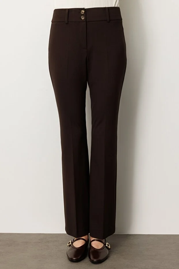 EKOL İspanyol Paça Cepsiz Pantolon 1081 - kahve