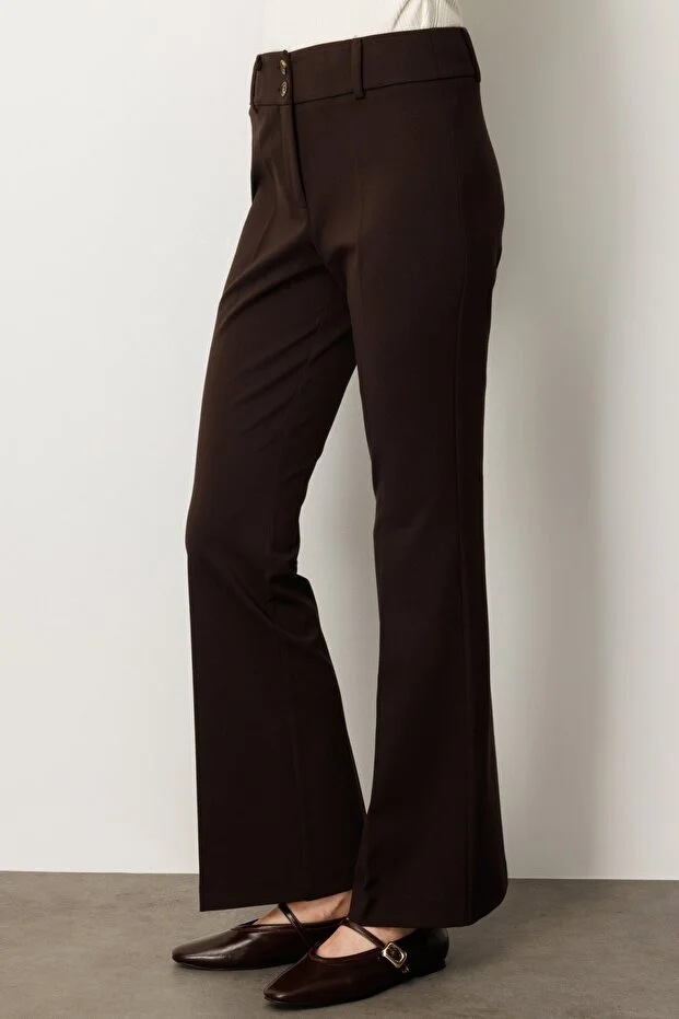 EKOL İspanyol Paça Cepsiz Pantolon 1081 - kahve