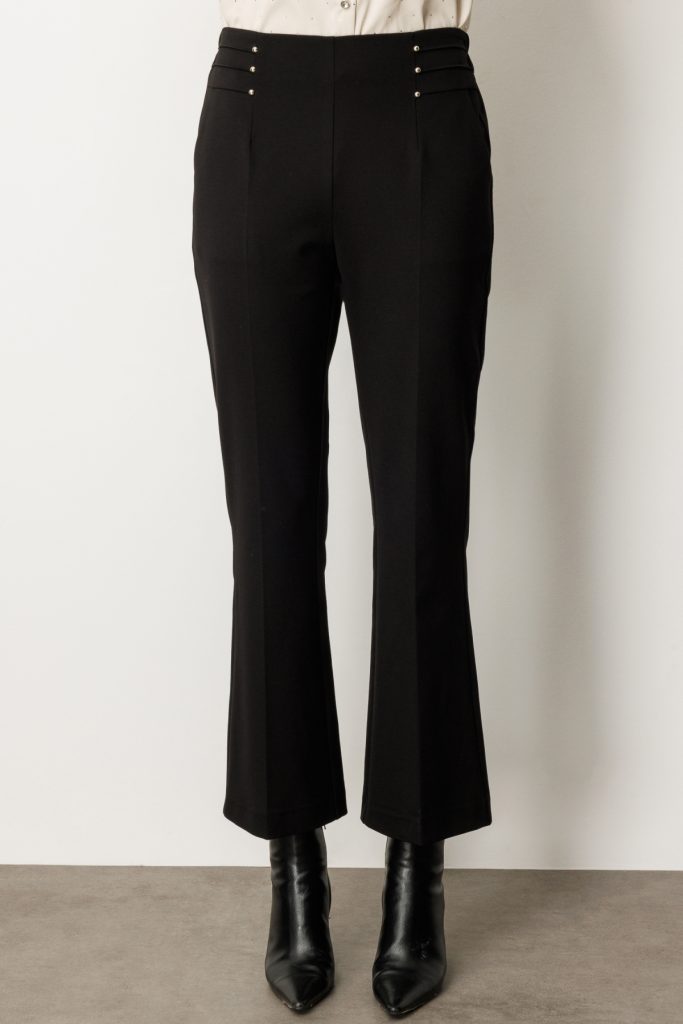 EKOL Boncuk Detaylı İspanyol Paça Kadın Pantolon 1083 - Siyah