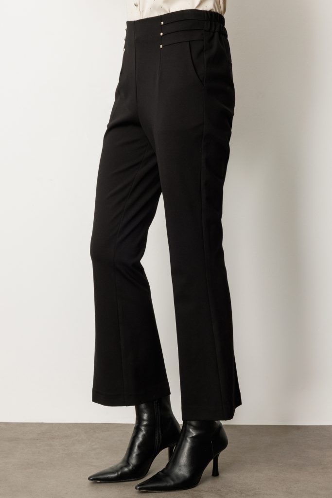 EKOL Boncuk Detaylı İspanyol Paça Kadın Pantolon 1083 - Siyah