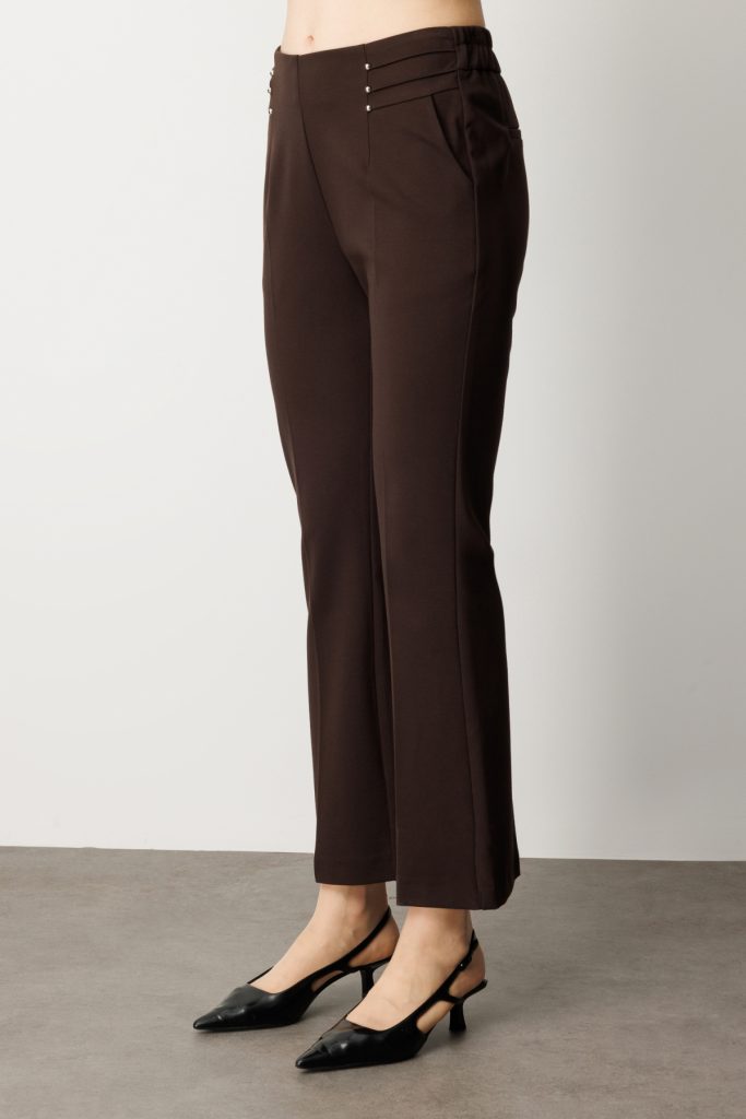 EKOL Boncuk Detaylı İspanyol Paça Kadın Pantolon 1083 - kahve