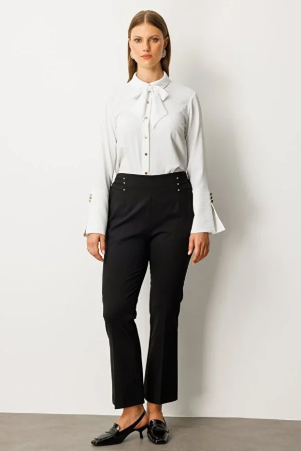 EKOL Beli Lastikli Boncuk Detaylı Pantolon 1085