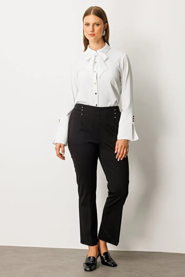 EKOL Beli Lastikli Boncuk Detaylı Pantolon 1085