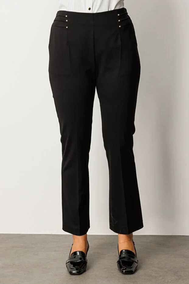 EKOL Beli Lastikli Boncuk Detaylı Pantolon 1085 - Siyah