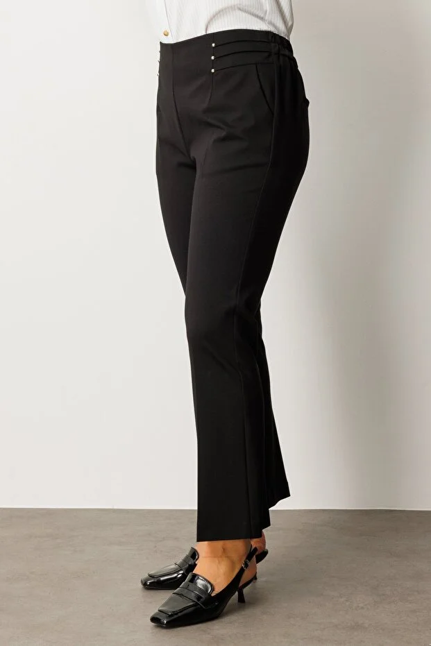 EKOL Beli Lastikli Boncuk Detaylı Pantolon 1085 - Siyah