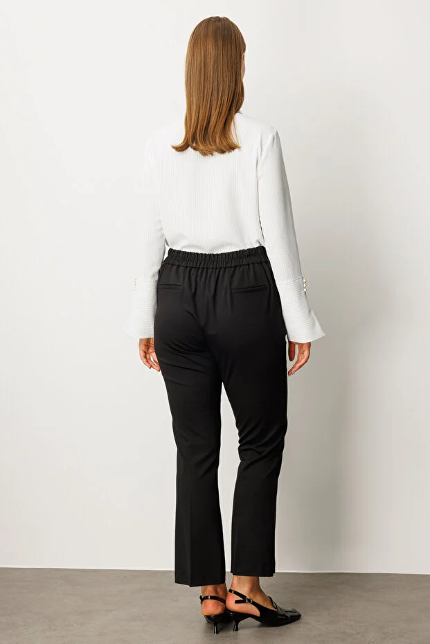 EKOL Beli Lastikli Boncuk Detaylı Pantolon 1085 - Siyah