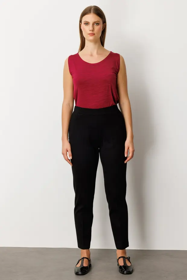 EKOL Dantel Süslemeli Dar Paça Pantolon 1087 - Siyah