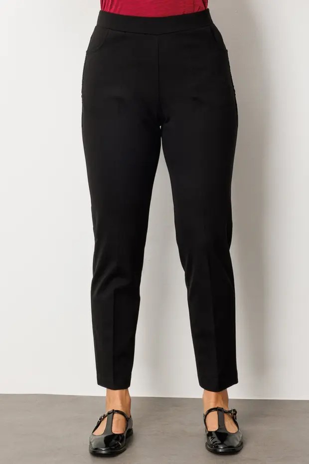 EKOL Dantel Süslemeli Dar Paça Pantolon 1087 - Siyah