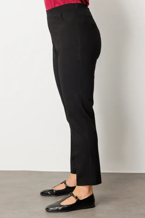 EKOL Dantel Süslemeli Dar Paça Pantolon 1087 - Siyah