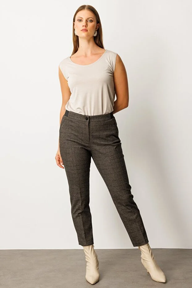 EKOL Beli Lastikli Balıksırtı Desenli Pantolon 1103