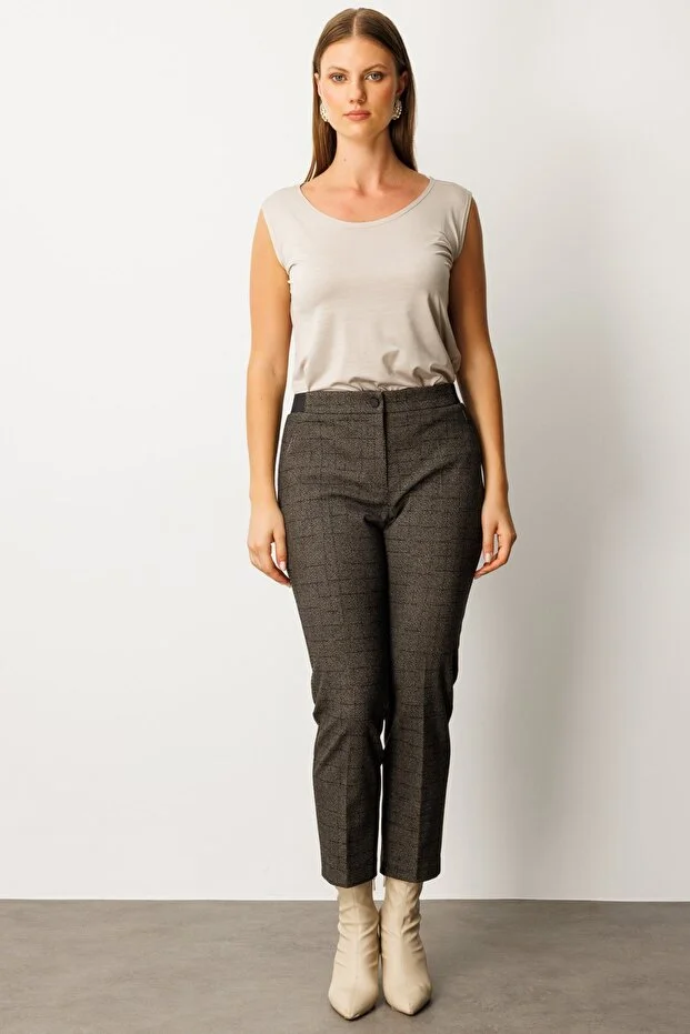 EKOL Beli Lastikli Balıksırtı Desenli Pantolon 1103