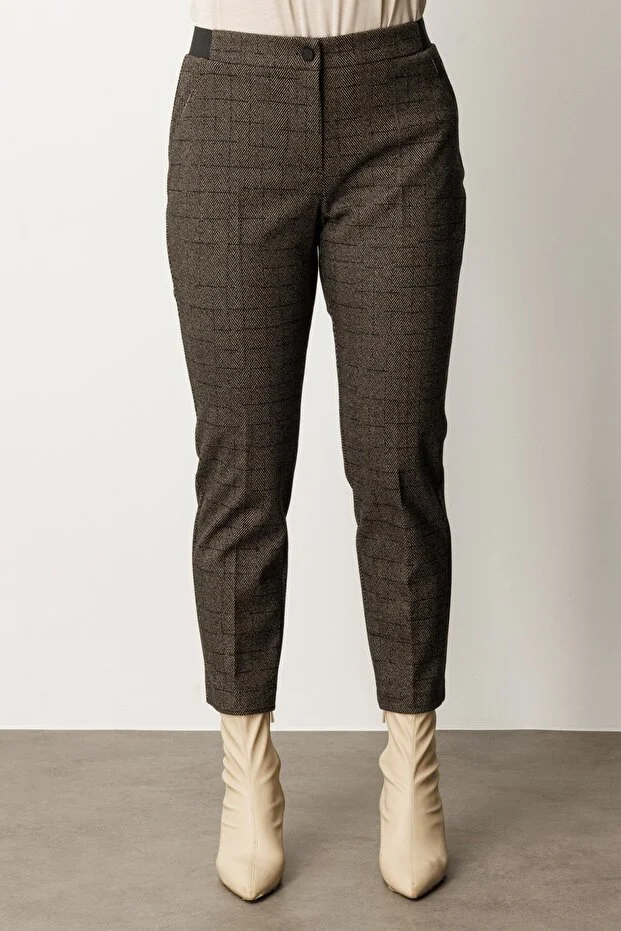 EKOL Beli Lastikli Balıksırtı Desenli Pantolon 1103