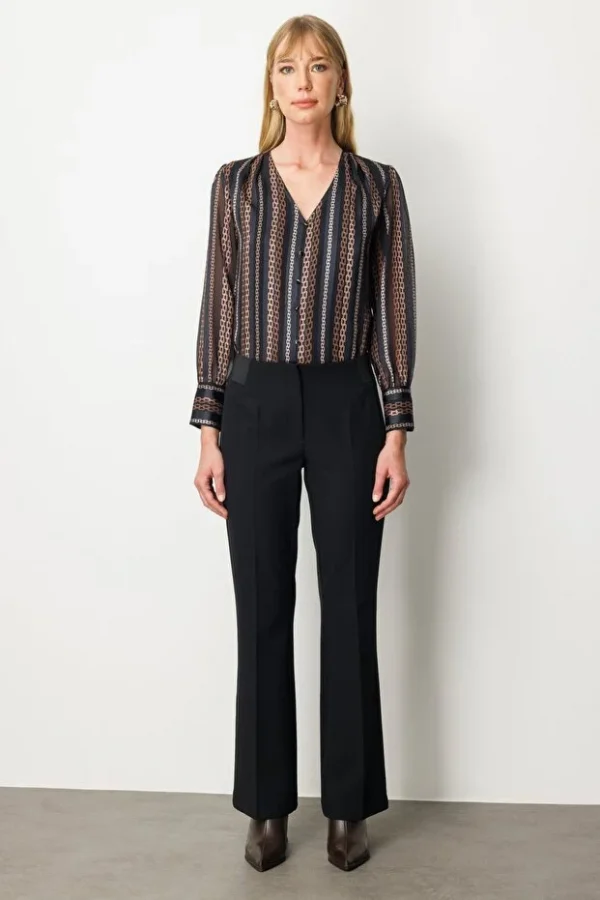 EKOL Kadın Beli Kalın Lastikli İspanyol Paça Pantolon 1105