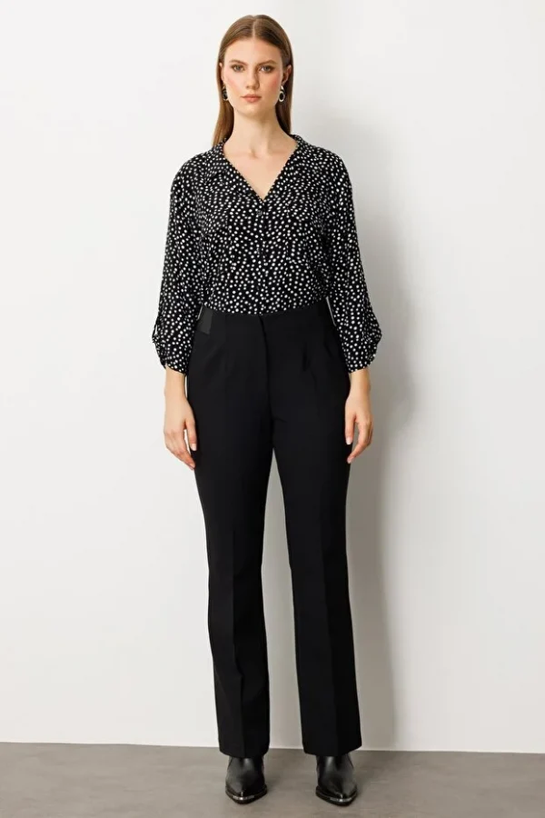 EKOL Kadın Büyük Beden Beli Kalın Lastikli İspanyol Paça Pantolon 1107