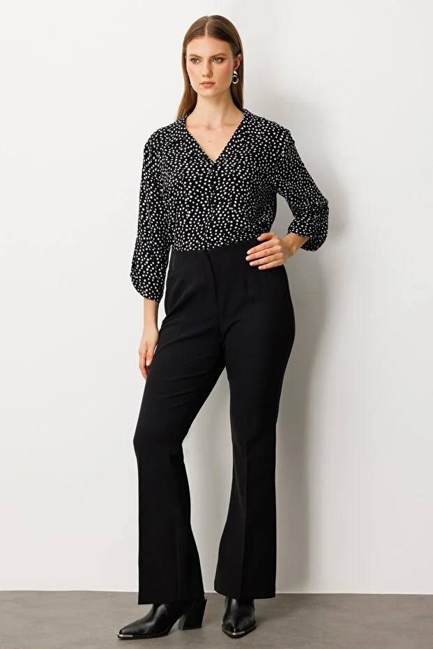 EKOL Kadın Büyük Beden Beli Kalın Lastikli İspanyol Paça Pantolon 1107