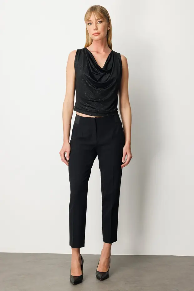 EKOL Beli Kalın Lastikli Dar Paça Pantolon  1109 - Siyah