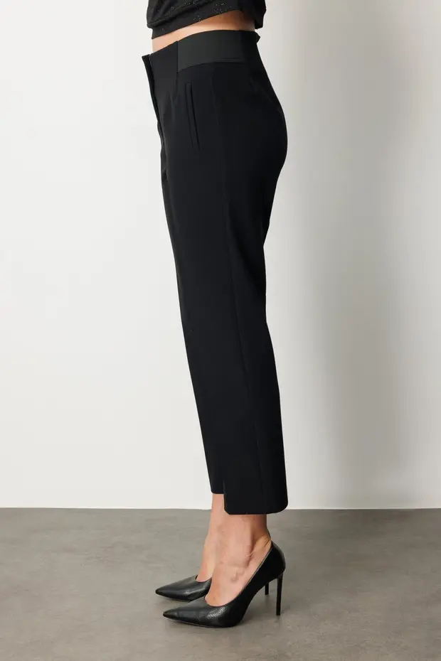 EKOL Beli Kalın Lastikli Dar Paça Pantolon  1109 - Siyah