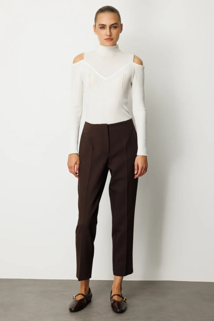 EKOL Beli Kalın Lastikli Dar Paça Pantolon  1109 - kahve