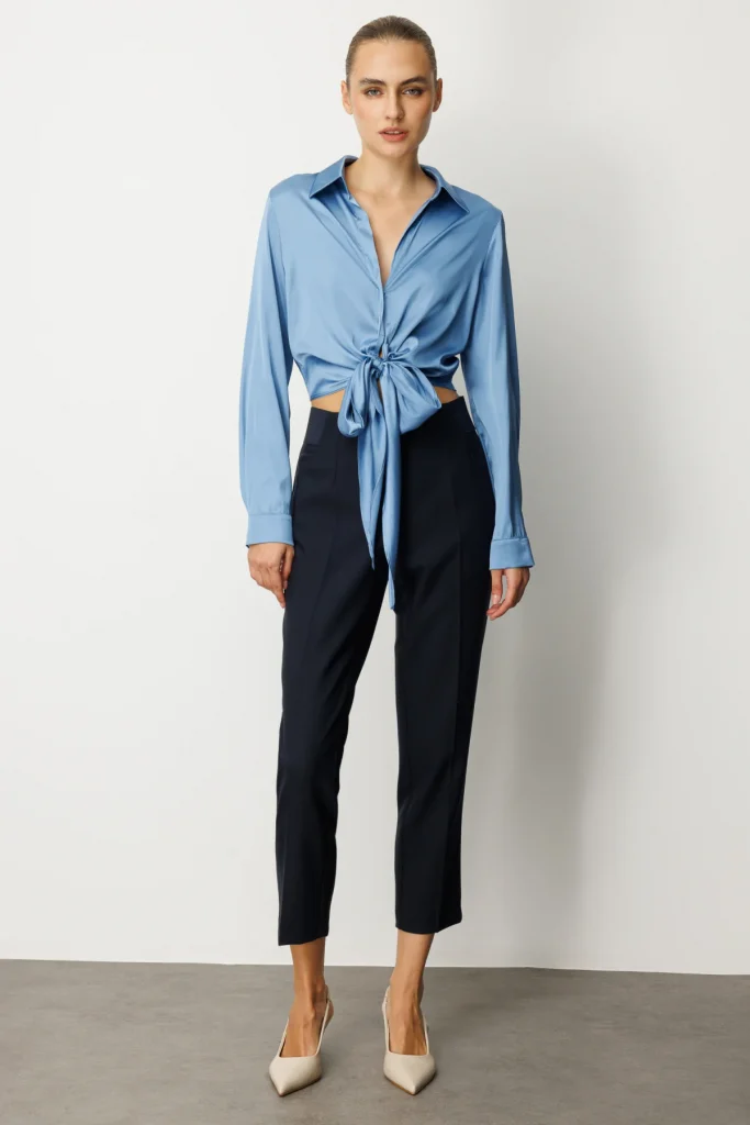 EKOL Beli Kalın Lastikli Dar Paça Pantolon  1109 - Lacivert