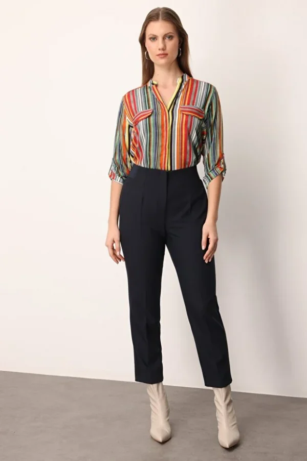 EKOL Beli Kalın Lastikli Boru Paça Pantolon 1111