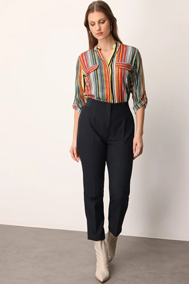 EKOL Beli Kalın Lastikli Boru Paça Pantolon 1111