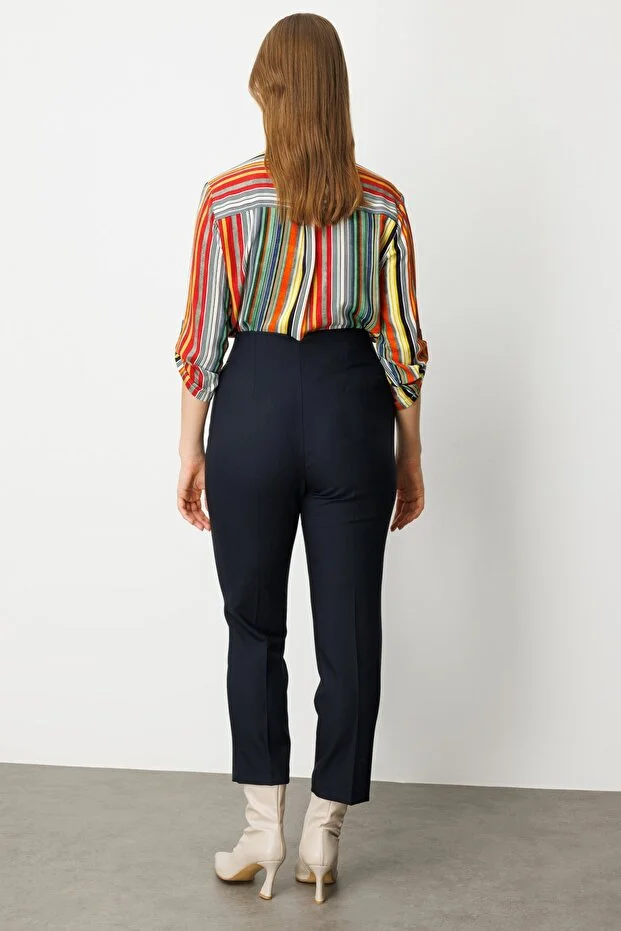 EKOL Beli Kalın Lastikli Boru Paça Pantolon 1111 - Lacivert