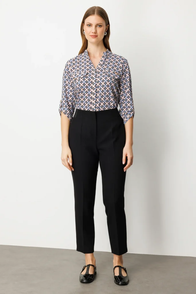 EKOL Beli Kalın Lastikli Boru Paça Pantolon 1111 - Siyah