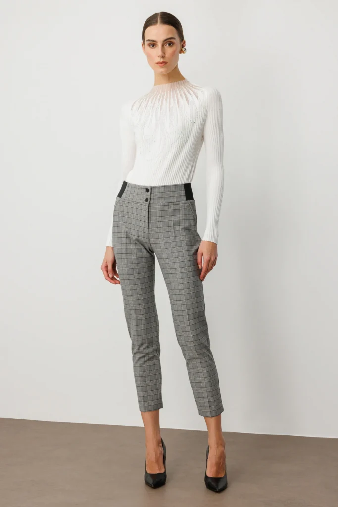 EKOL Ekoseli Dar Paça Pantolon 1201 - Siyah