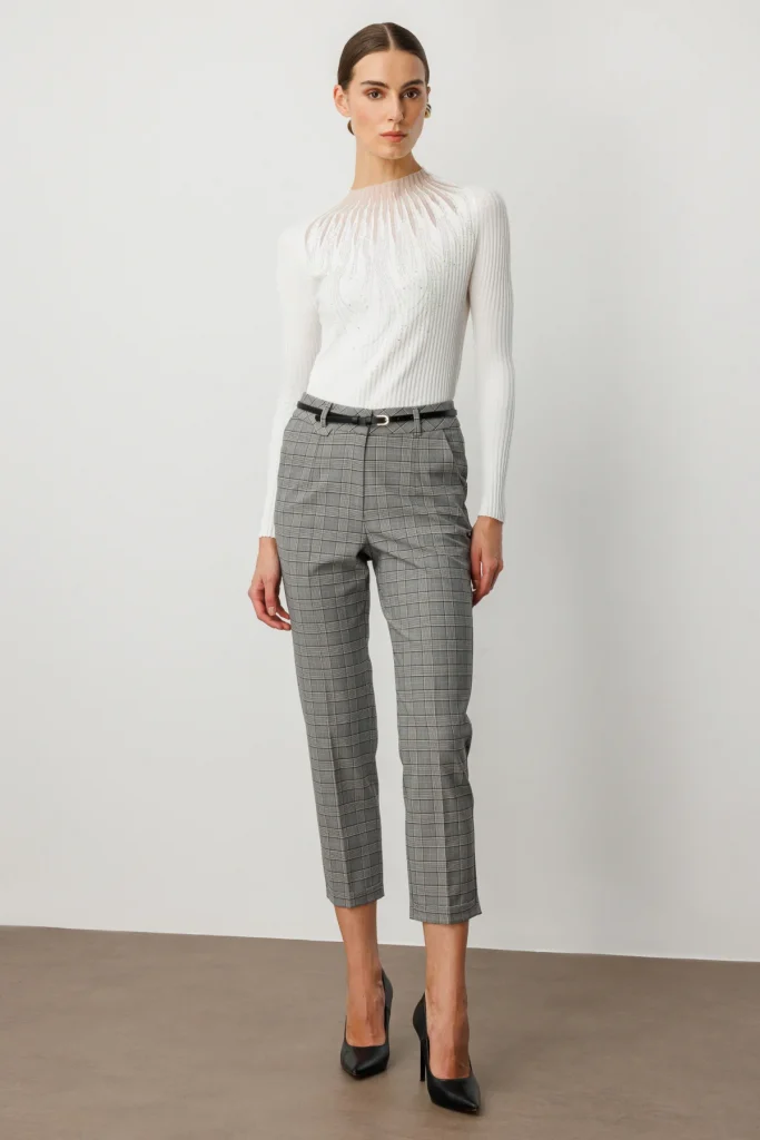 EKOL Beli Kemerli Ekoseli Pantolon 1203