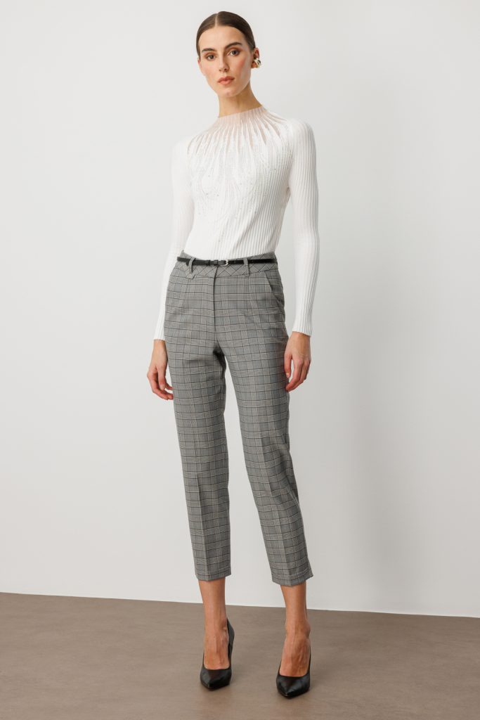 EKOL Beli Kemerli Ekoseli Pantolon 1203