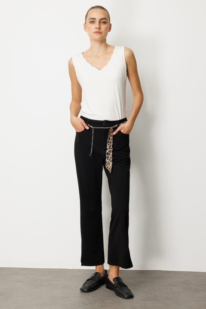 EKOL Yırtmaçlı Zincir Kemerli Pantolon 1901 - Siyah