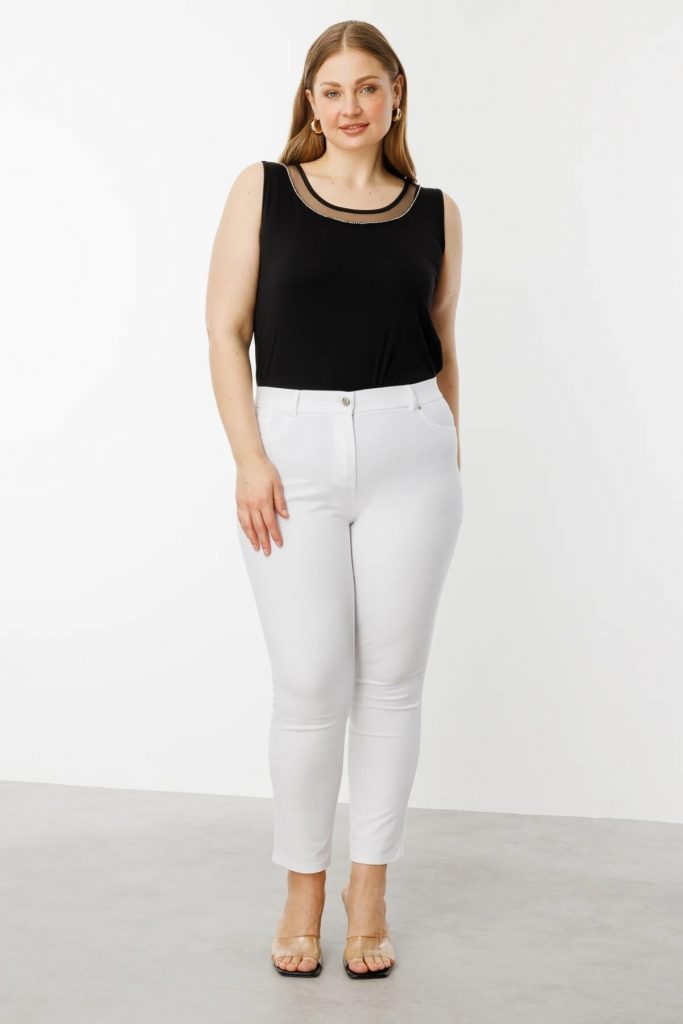 EKOL Beş Cep Dar Paça Büyük Beden Pantolon 2052 B.B - EKRU