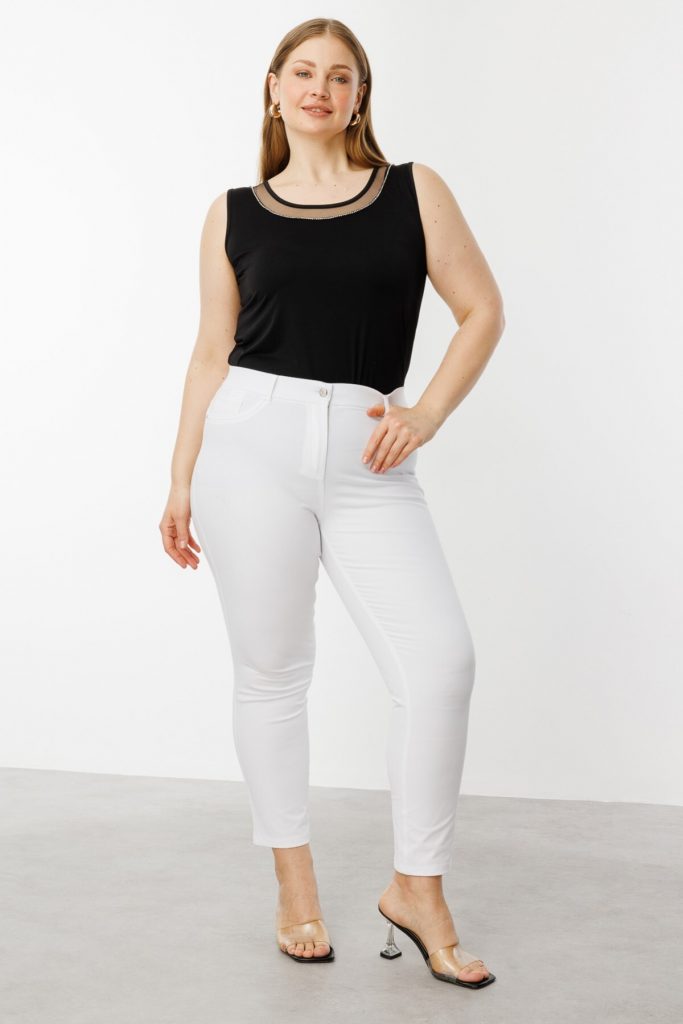 EKOL Beş Cep Dar Paça Büyük Beden Pantolon 2052 B.B - EKRU