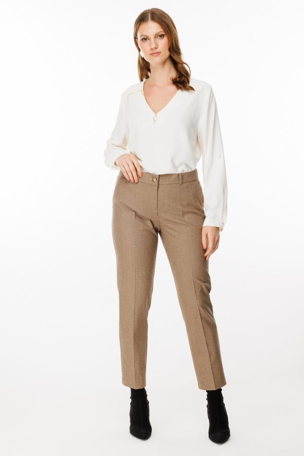 EKOL Mini Kazayağı Desenli Büyük Beden Kumaş Pantolon 4045 B.B