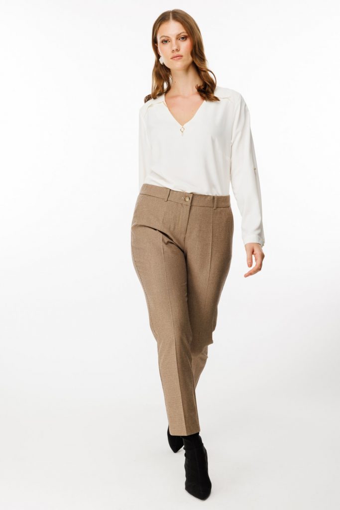 EKOL Mini Kazayağı Desenli Büyük Beden Kumaş Pantolon 4045 B.B