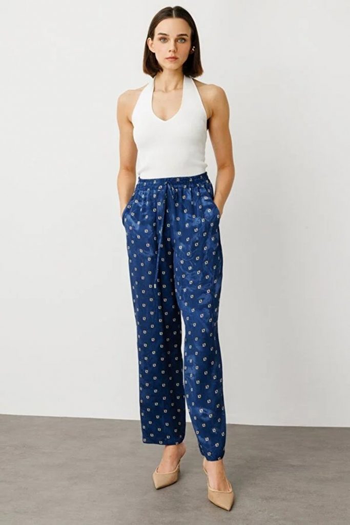 EKOL Beli Lastikli Desenli Pantolon 4244