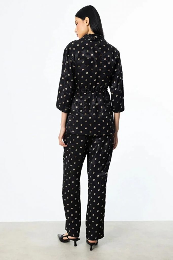 EKOL Beli Lastikli Desenli Pantolon 4244 - Siyah