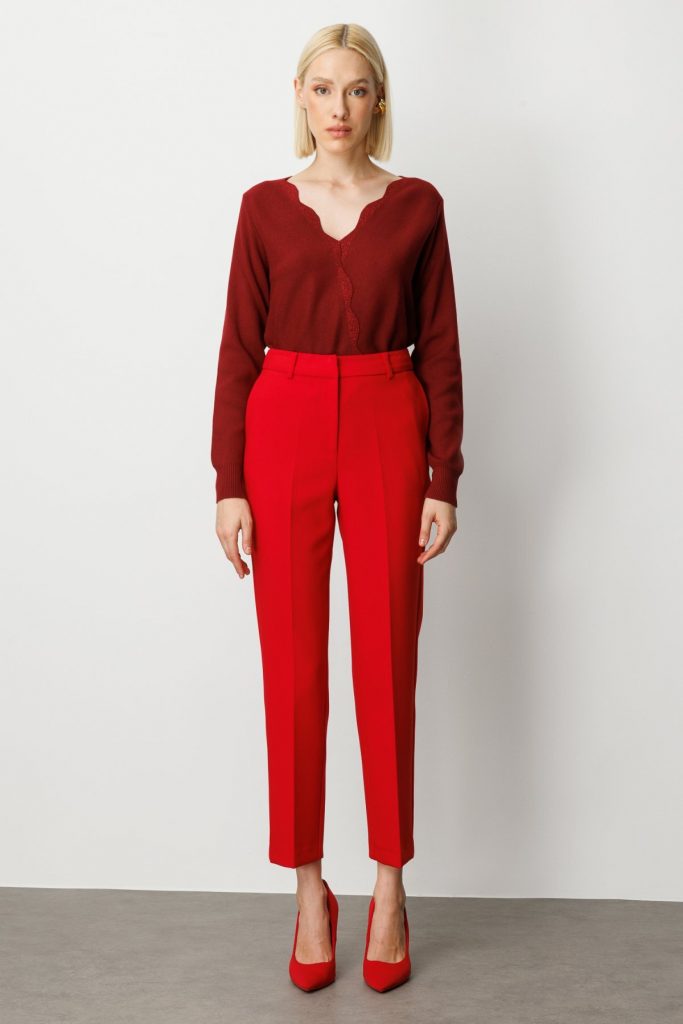 EKOL Yan Cepli Boru Paça Pantolon 5015 - KIRMIZI