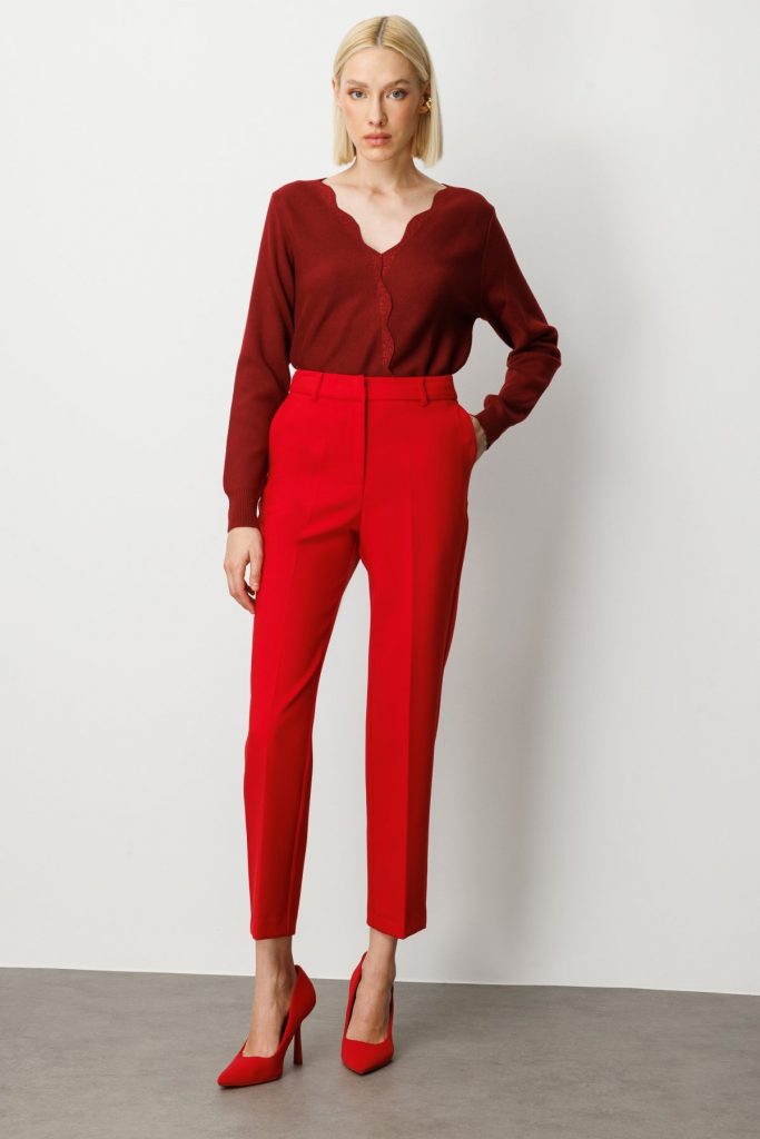 EKOL Yan Cepli Boru Paça Pantolon 5015 - KIRMIZI