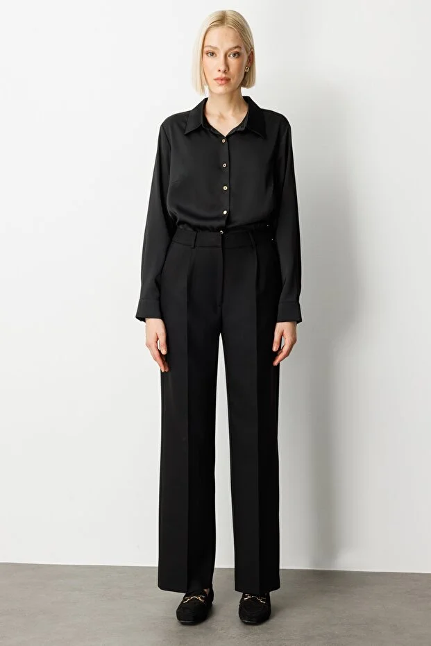 EKOL Yüksek Bel Bol Paça Pantolon 5019 - Siyah