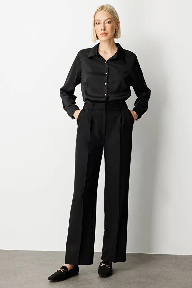 EKOL Yüksek Bel Bol Paça Pantolon 5019 - Siyah