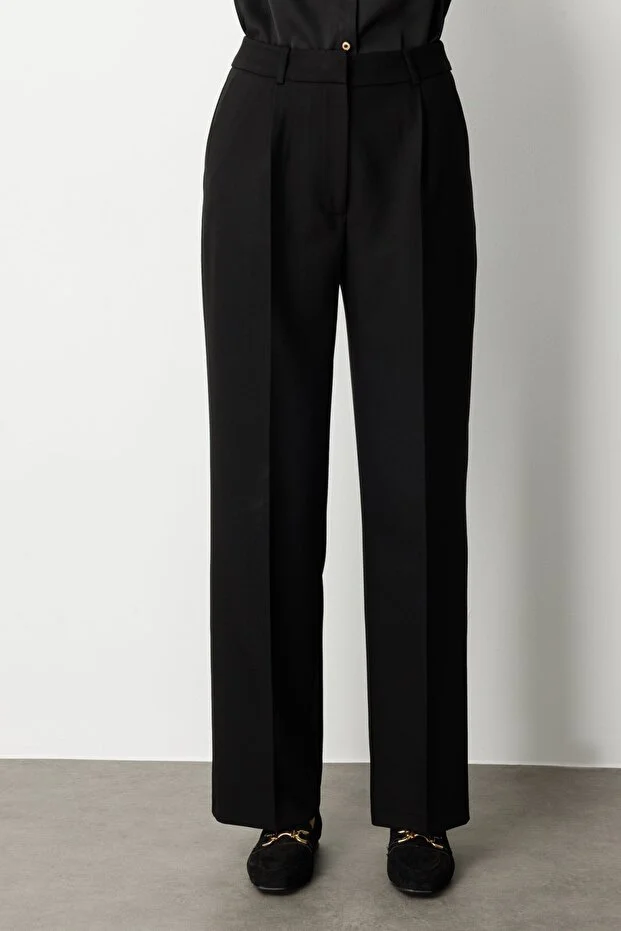 EKOL Yüksek Bel Bol Paça Pantolon 5019 - Siyah