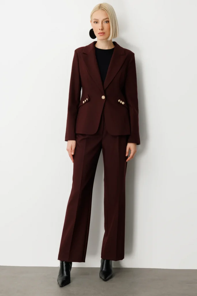 EKOL Yüksek Bel Bol Paça Pantolon 5019 - bordo