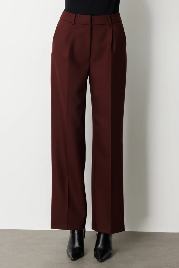 EKOL Yüksek Bel Bol Paça Pantolon 5019 - bordo